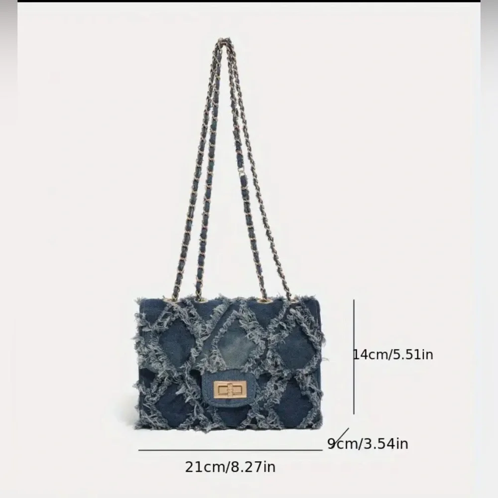 Stylish Frayed Denim Crossbody Bag